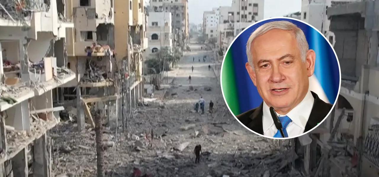 Benjamin Netanyahu e Faixa de Gaza após ataque de Israel Benjamin Netanyahu e Faixa de Gaza após ataque de Israel