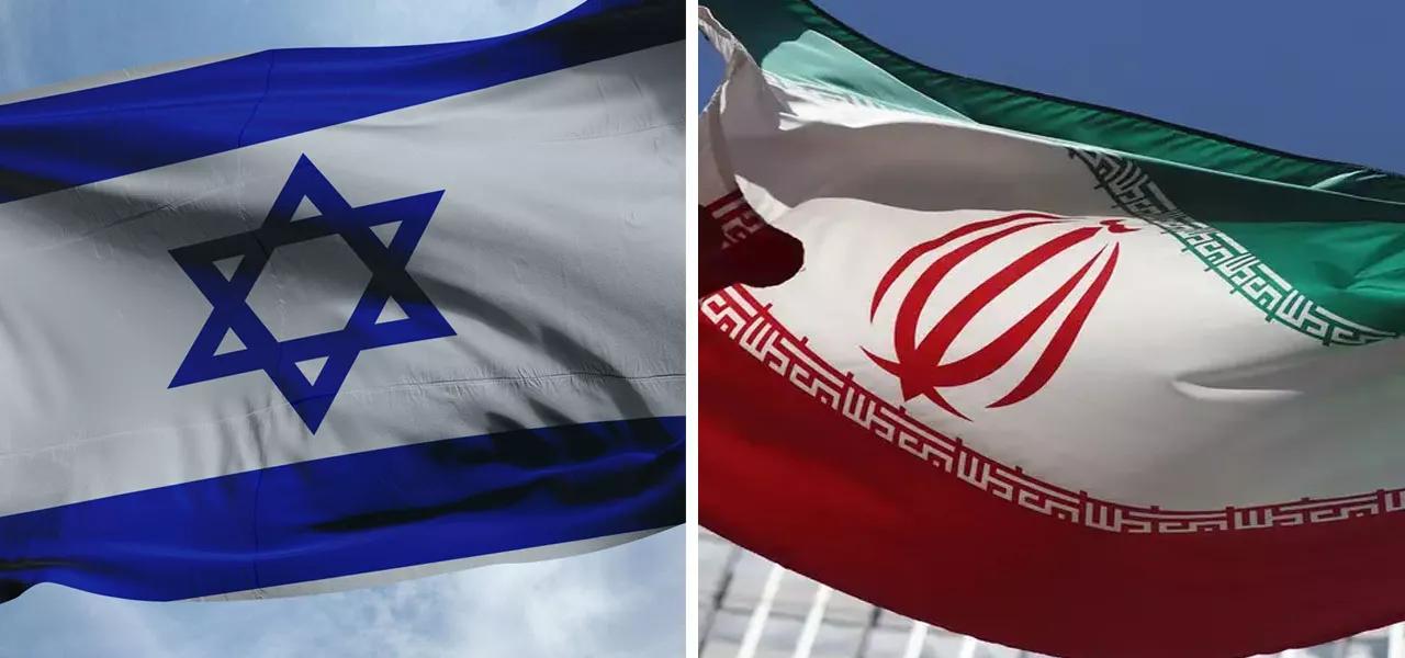 Bandeiras de Israel (à esq.) e do Irã Bandeiras de Israel (à esq.) e do Irã