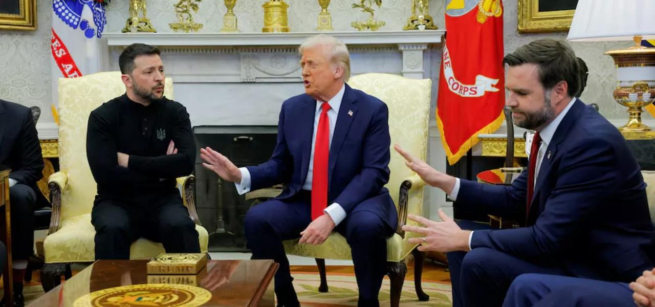 Volodymyr Zelensky, Donald Trump e JD Vance Volodymyr Zelensky, Donald Trump e JD Vance