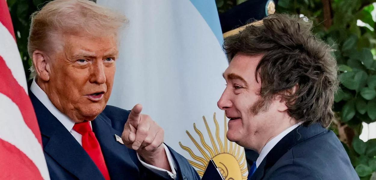 O presidente dos EUA, Donald Trump, recebe o presidente da Argentina, Javier Milei, na Casa Branca em Washington, DC, EUA, em 14 de outubro de 2025 O presidente dos EUA, Donald Trump, recebe o presidente da Argentina, Javier Milei, na Casa Branca em Washington, DC, EUA, em 14 de outubro de 2025