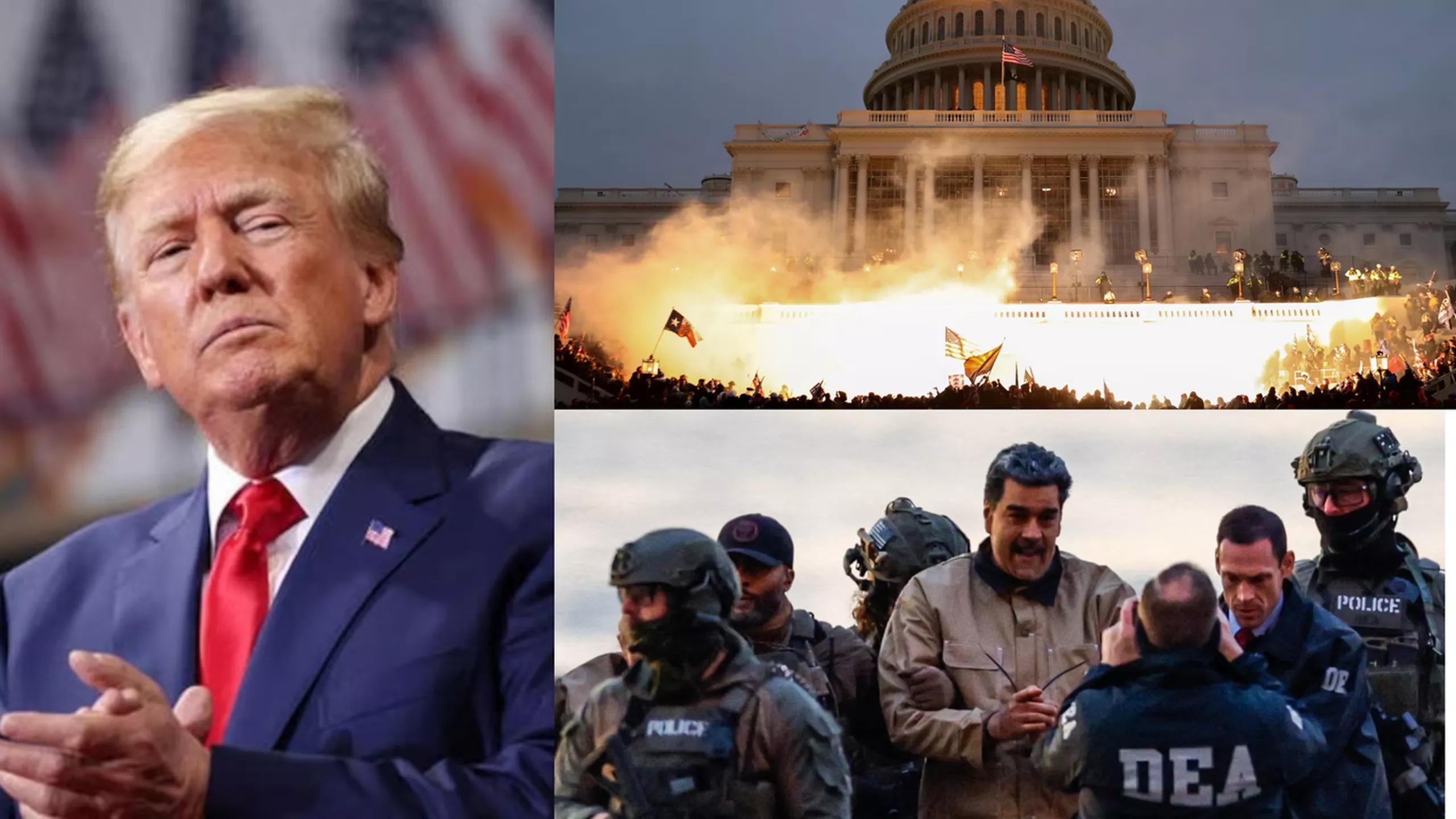 Donald Trump, invasão do Capitólio em 2021 e Nicolás Maduro detido Donald Trump, invasão do Capitólio em 2021 e Nicolás Maduro detido