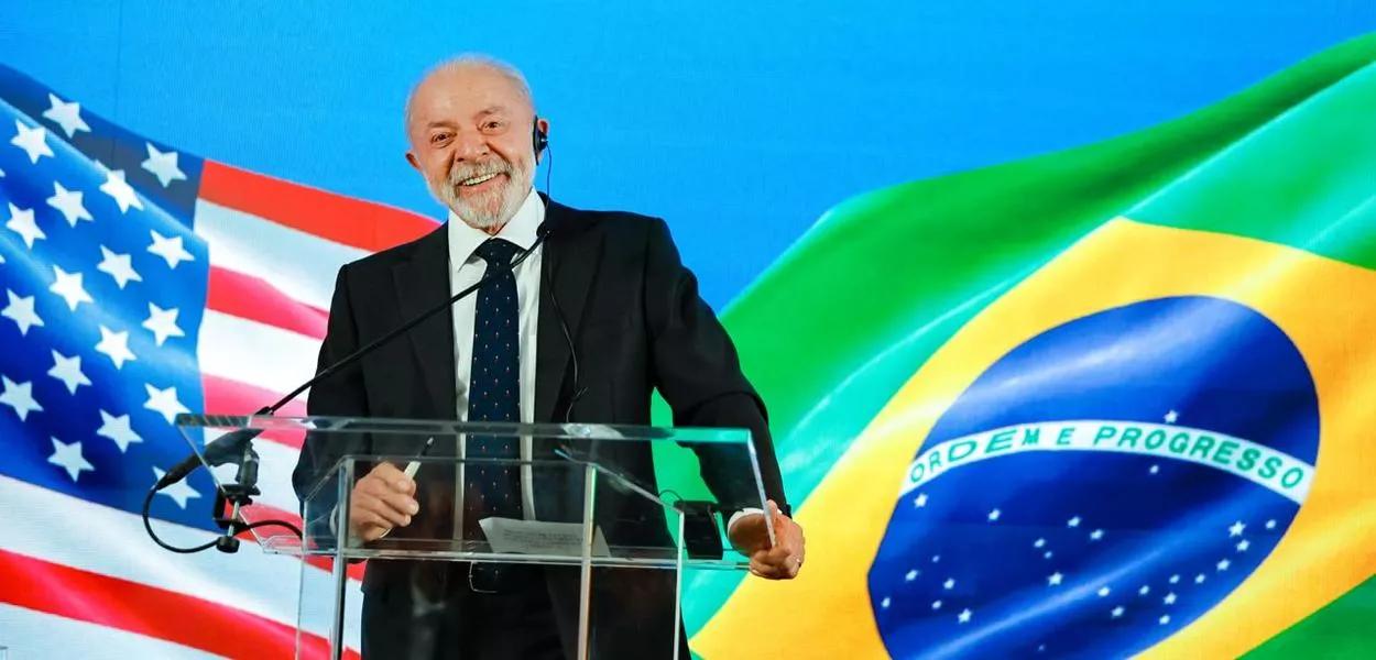 Presidente Lula durante coletiva de imprensa nos EUA Presidente Lula durante coletiva de imprensa nos EUA