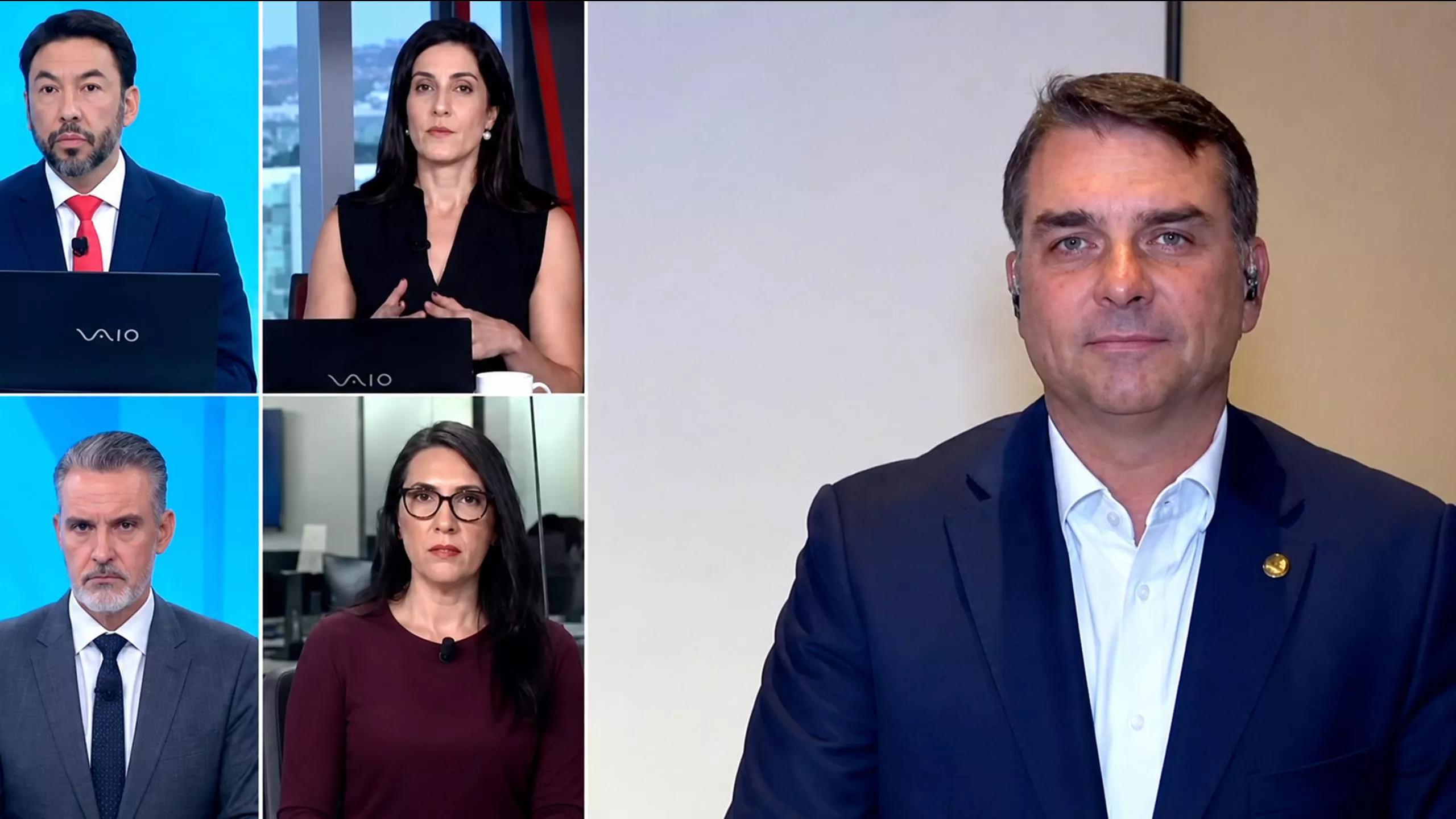 Jornalistas da CNN e Flávio Bolsonaro Jornalistas da CNN e Flávio Bolsonaro