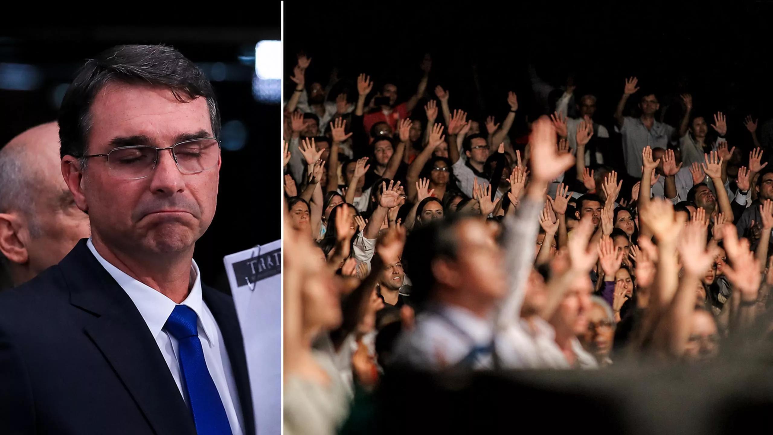 Flávio Bolsonaro e um culto evangélico Flávio Bolsonaro e um culto evangélico