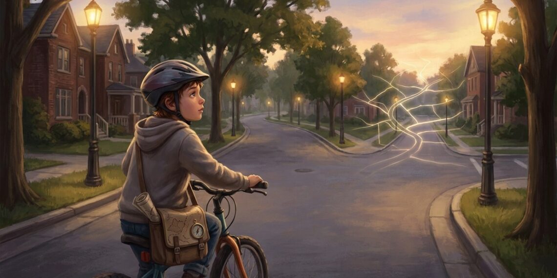 Andar de bicicleta pelo bairro ajuda a criança a construir o mapeamento mental espacial e a inteligência geográfica local.