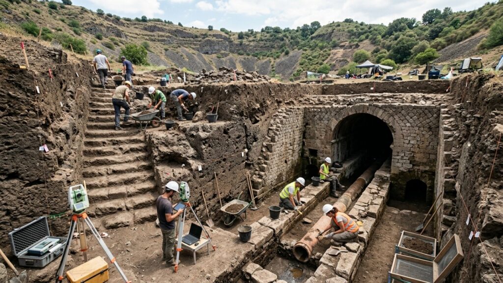 Arqueólogos encontram grande monumento de 2.250 anos embaixo de antiga cidade romana
