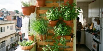 A escolha correta de locais com boa incidência de luminosidade natural garante o desenvolvimento pleno de plantas e temperos em vasos compactos.