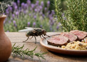 O cultivo estratégico de plantas aromáticas cria uma barreira biológica que protege a área gourmet contra insetos de forma natural.