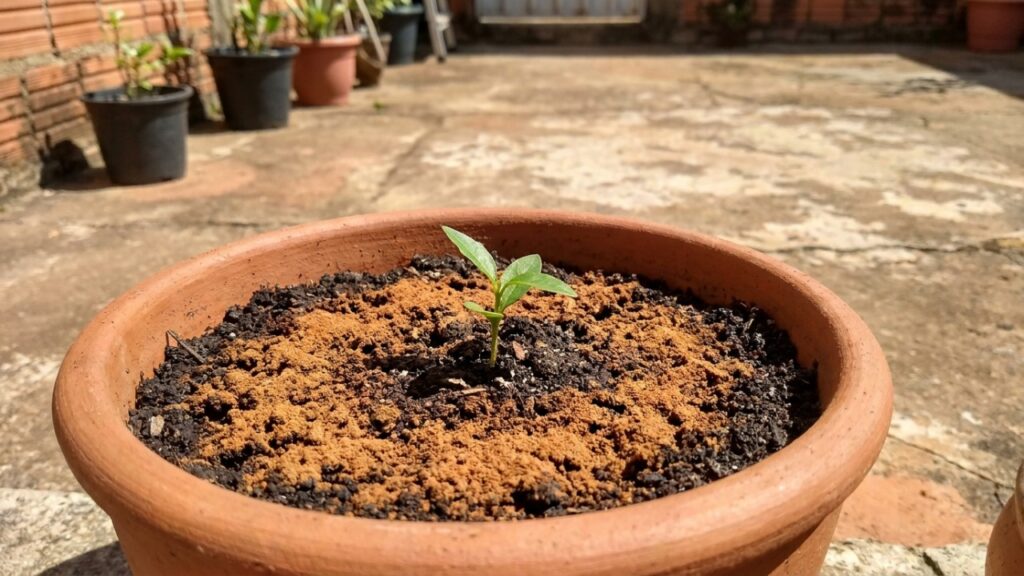 O odor característico do condimento funciona como um repelente natural que afasta formigas e pragas dos vasos domésticos.