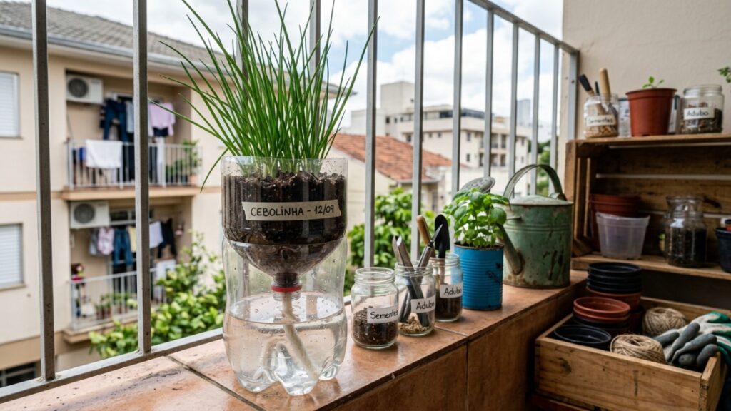 Vegetais folhosos e temperos de raízes rasas se adaptam perfeitamente ao cultivo em recipientes compactos e suspensos.