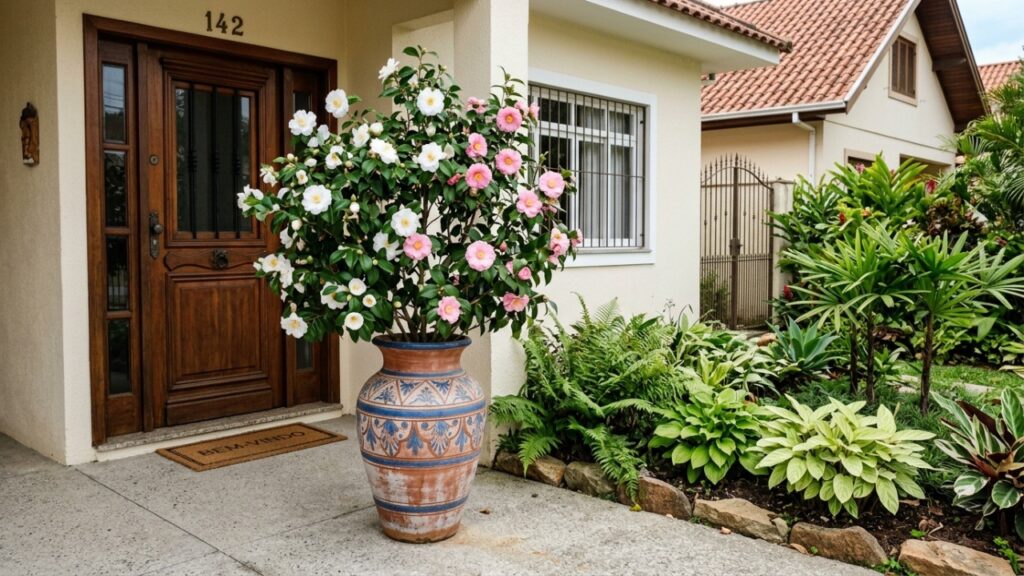 O cultivo da camélia em calçadas e quintais renova o paisagismo residencial com cores vibrantes e alta resistência ao frio.