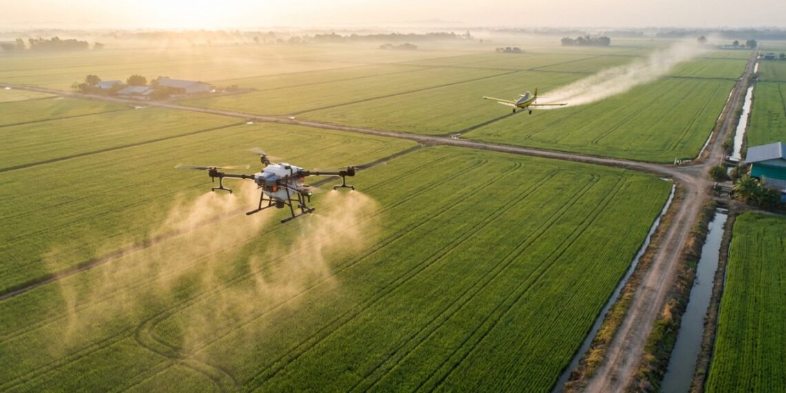 Extremadura lança uma frota de drones e aeronaves para proteger 19.000 hectares de arroz contra a praga do percevejo mais perigoso