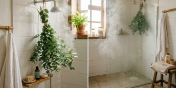 O vapor do chuveiro libera os óleos essenciais do eucalipto fresco para aliviar as vias respiratórias naturalmente.