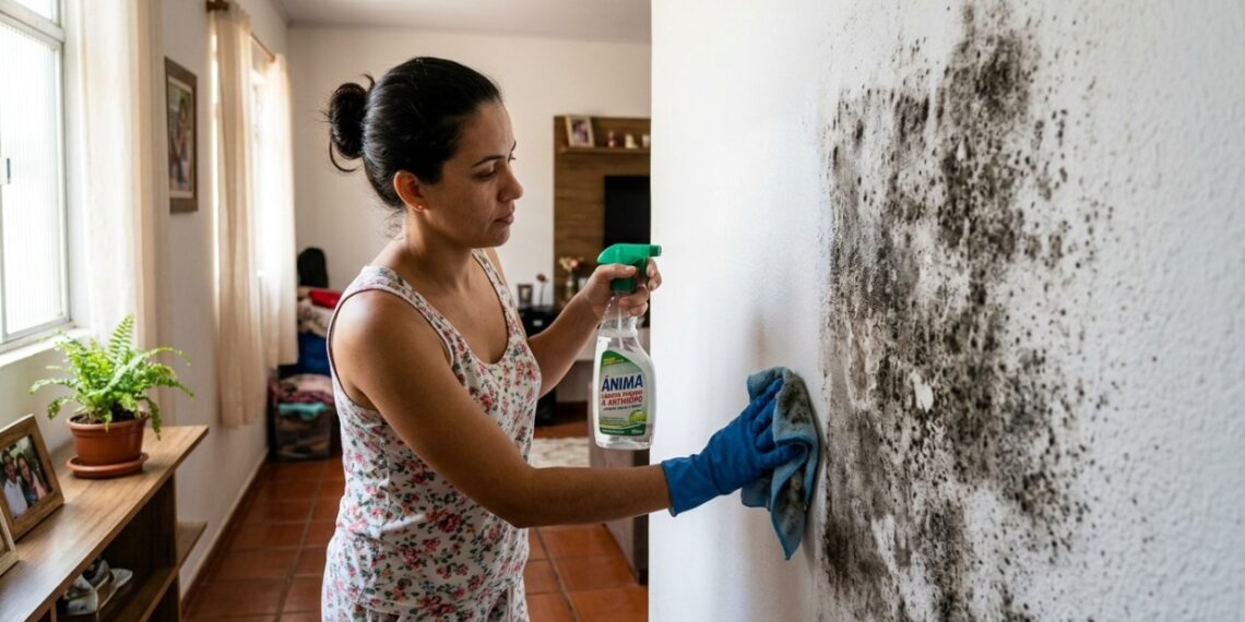 O uso de água sanitária diluída em borrifador elimina as manchas escuras causadas pela umidade nas superfícies internas durante o inverno.