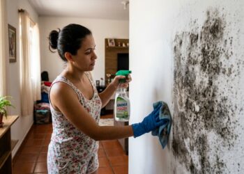 O uso de água sanitária diluída em borrifador elimina as manchas escuras causadas pela umidade nas superfícies internas durante o inverno.