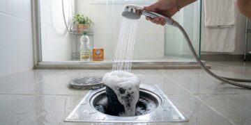 A efervescência poderosa do bicarbonato com vinagre remove a gordura acumulada e elimina o mau cheiro do ralo.