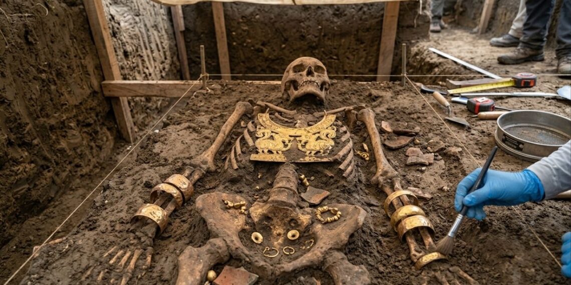 Arqueólogos descobriram um túmulo de uma civilização desconhecida, repleto de ouro até a borda