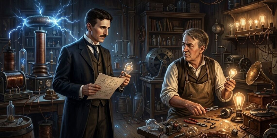 Nikola Tesla, ao comentar os métodos de trabalho de Thomas Edison, disse: "Se Edison tivesse que encontrar uma agulha num palheiro, ele não pararia para pensar, examinaria palha por palha até encontrá-la."