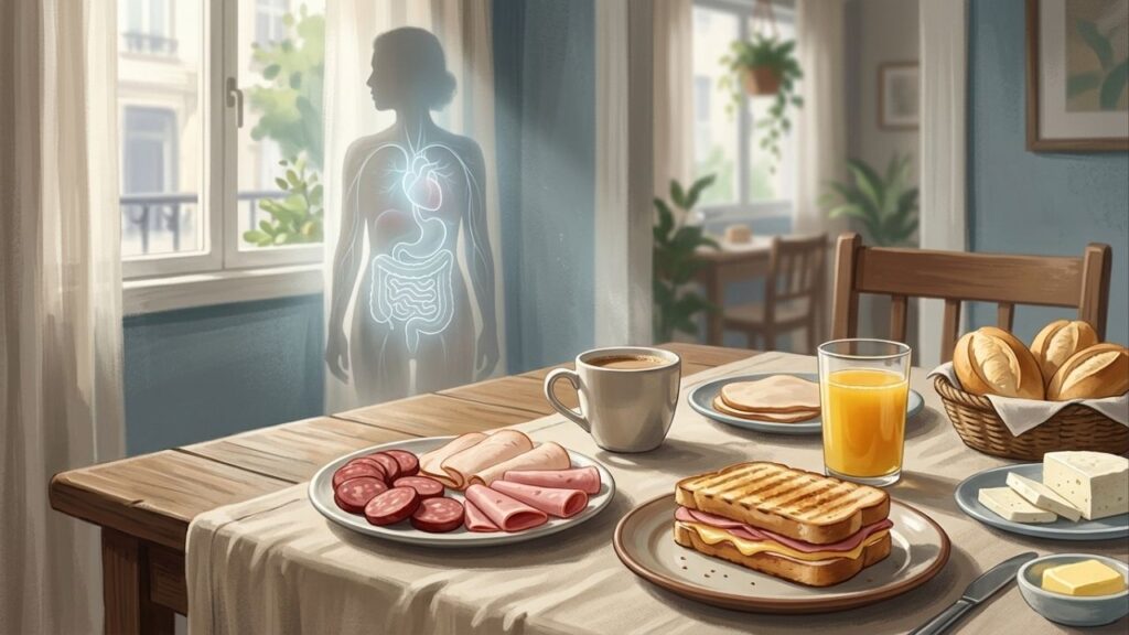 Que efeitos o consumo diário de salsicha e peito de peru causa na flora intestinal e também no sistema cardiovascular?