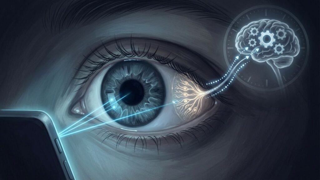 Que efeitos o uso do celular no escuro antes de dormir causa na retina e também na glândula pineal?