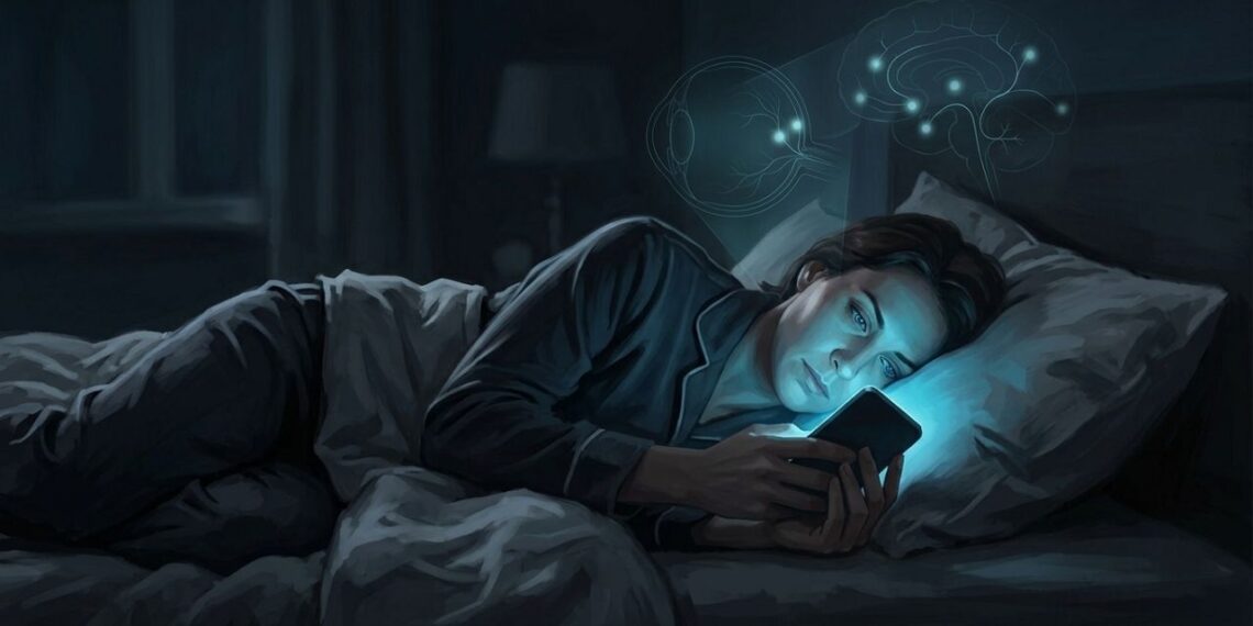 Que efeitos o uso do celular no escuro antes de dormir causa na retina e também na glândula pineal?