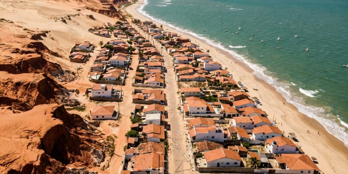 O vilarejo cearense com falésias avermelhadas de 30 metros que virou refúgio internacional desde os anos 70