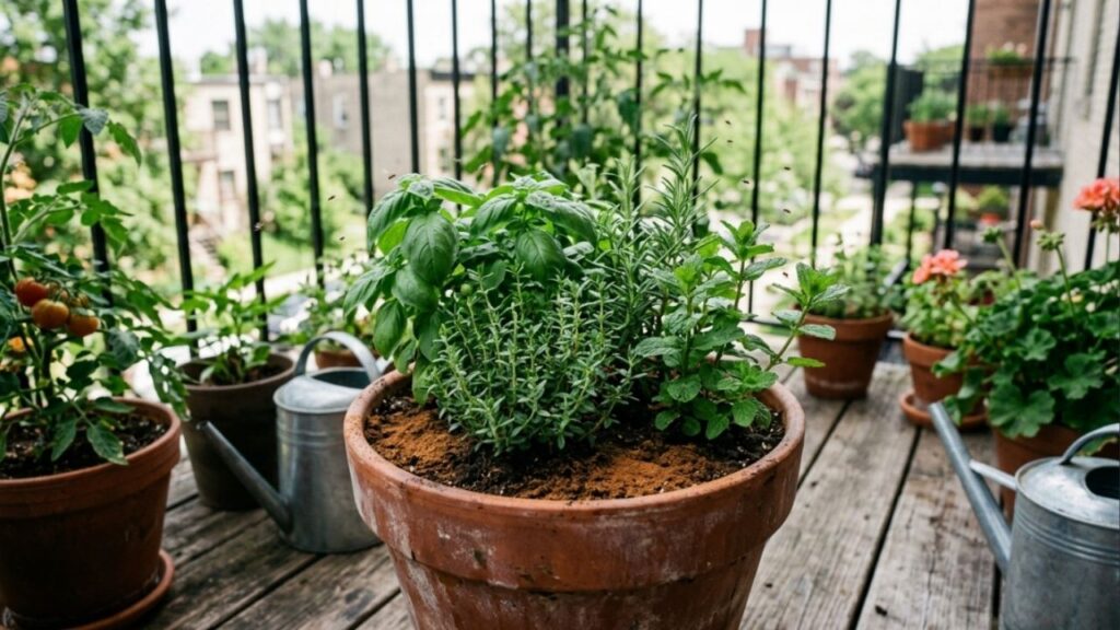 Qual a finalidade de polvilhar canela em pó na terra dos vasos de plantas e temperos cultivados na varanda e por que isso é recomendado?