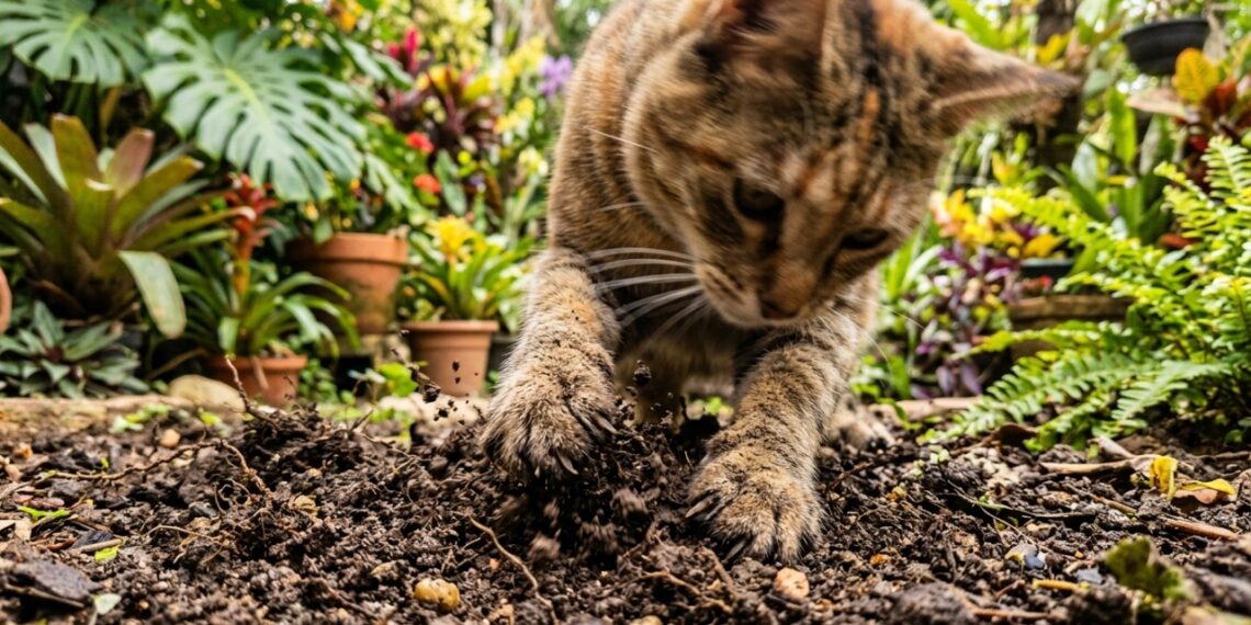 O uso estratégico de plantas com aromas intensos atua como um escudo aromático invisível para afastar felinos do canteiro.