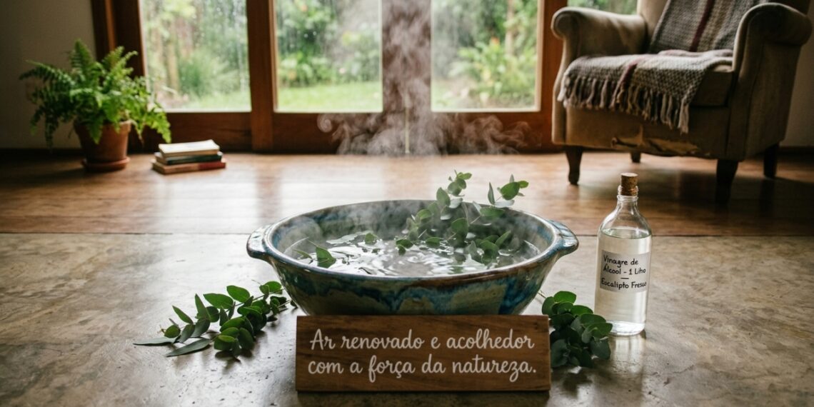 A vaporização de folhas de eucalipto com água quente promove a purificação do ar e elimina as impurezas alérgicas dos cômodos fechados.