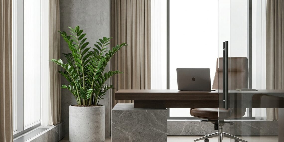 A zamioculca é a solução perfeita para unir elegância e praticidade em ambientes de trabalho.