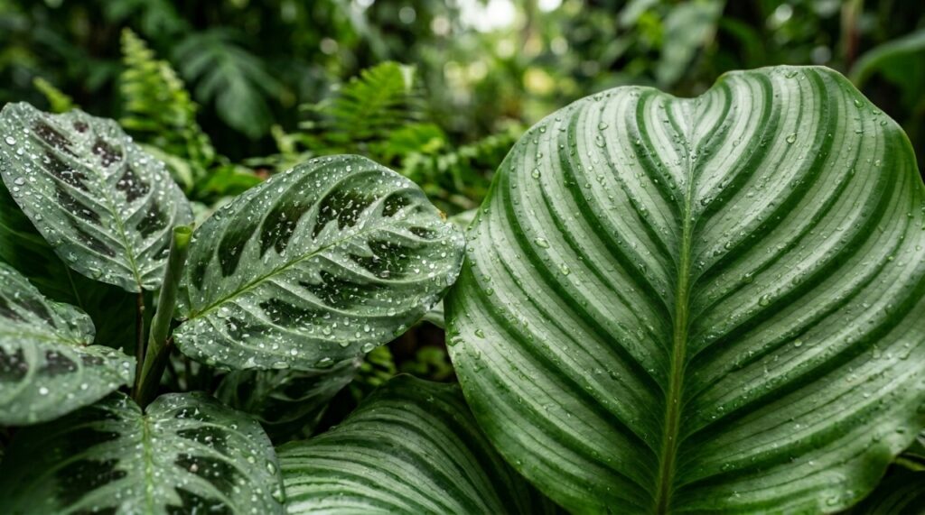 A combinação de diferentes formatos e texturas de folhas tropicais transforma o ambiente em um verdadeiro refúgio urbano.
