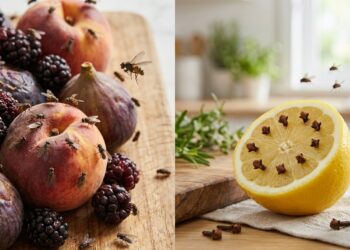 Aromas naturais como o manjericão e o limão com cravo criam uma barreira invisível que protege as frutas frescas contra insetos.