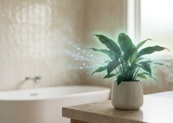 O lírio-da-paz atua como um purificador natural que remove toxinas e controla a umidade do ar.
