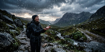 Imagem realista do planeta Netuno visto do espaço, com atmosfera azul profunda e faixas de nuvens, ilustrando o gigante de gelo onde chove diamantes.