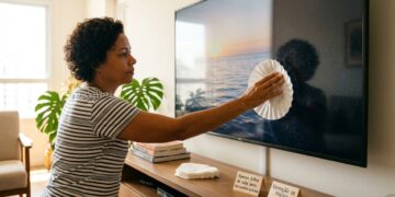 O filtro de papel de café seco é uma alternativa segura e eficiente para remover a poeira das telas de televisão sem riscar.