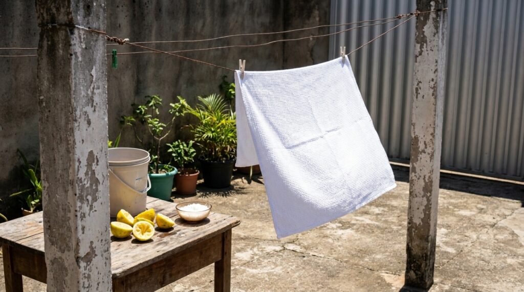 Ferver os tecidos com ingredientes caseiros elimina bactérias e odores de umidade de forma sustentável e econômica para a rotina da cozinha.