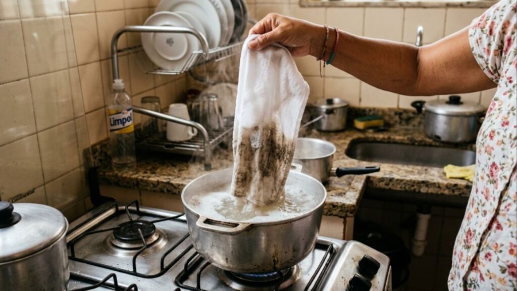 Como clarear panos de prato muito encardidos no dia a dia: o truque fácil da fervura na panela com sabão em pó e vinagre de álcool que sempre funciona