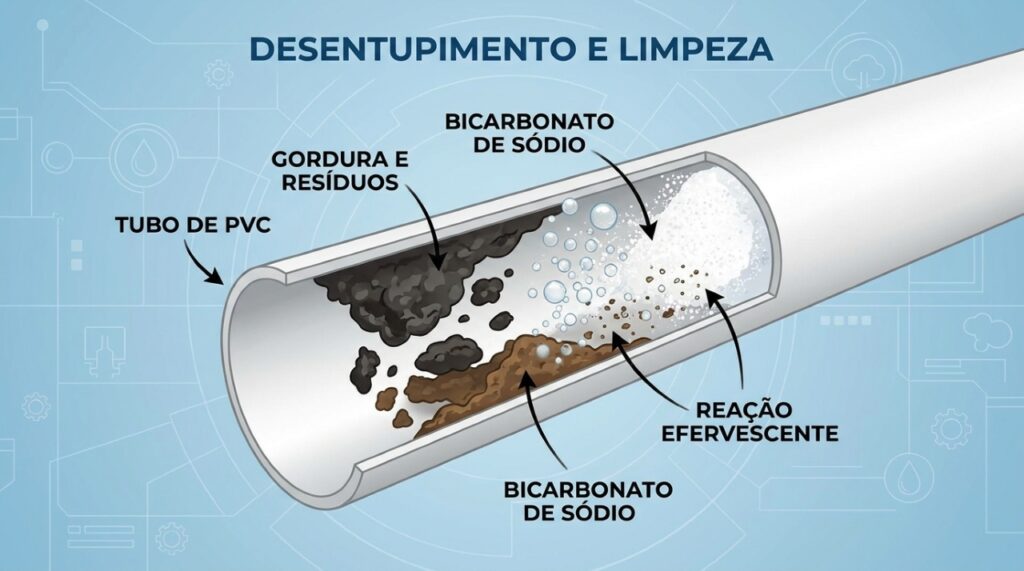 Uma manutenção semanal com bicarbonato de sódio protege o sistema hidráulico e garante o escoamento rápido da água na pia.