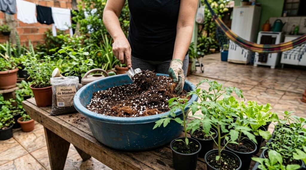 O plantio consorciado com ervas e flores afasta predadores e fortalece o equilíbrio da horta orgânica.