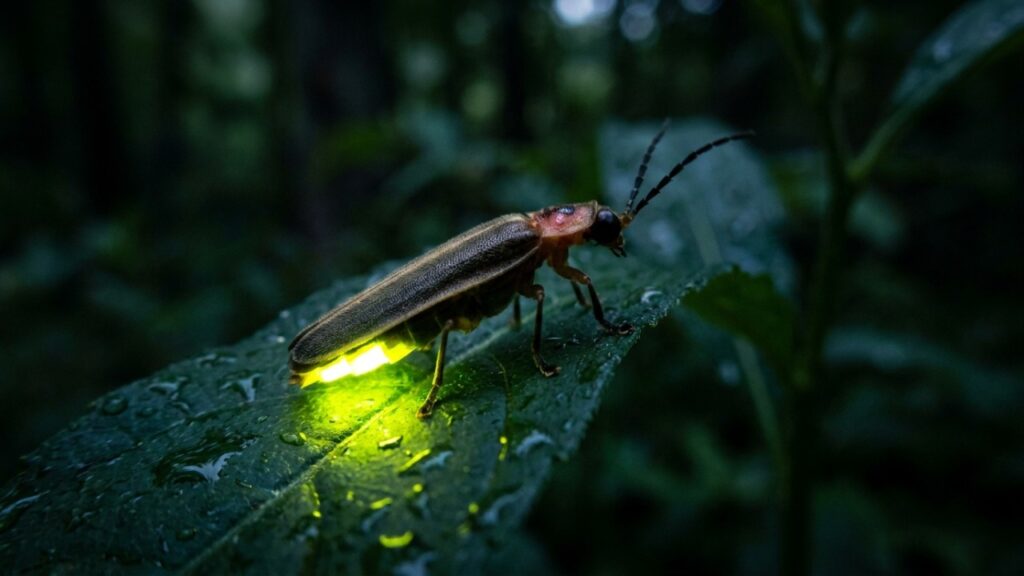 Milhares de vagalumes piscam simultaneamente após o anoitecer. Esse espetáculo natural ocorre anualmente no Parque Great Smoky Mountains.