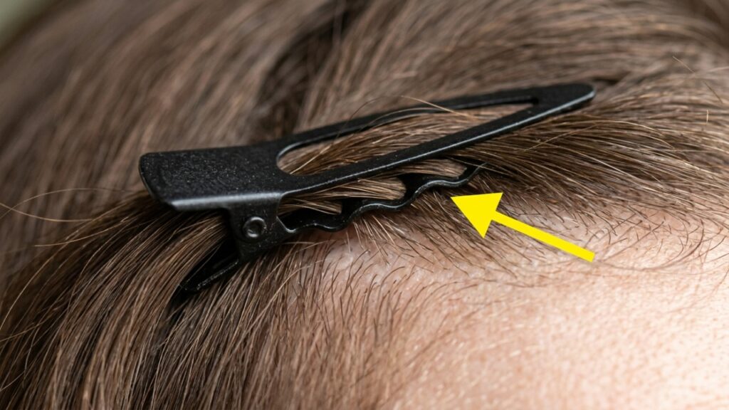 Para que serve a parte ondulada do grampo de cabelo clássico, já que ela geralmente fica para cima em vez de prender o cabelo?