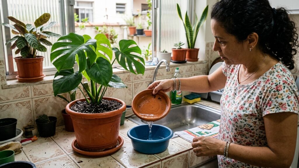 O fim das folhas amareladas no vaso: o ajuste que muita gente esquece depois da rega