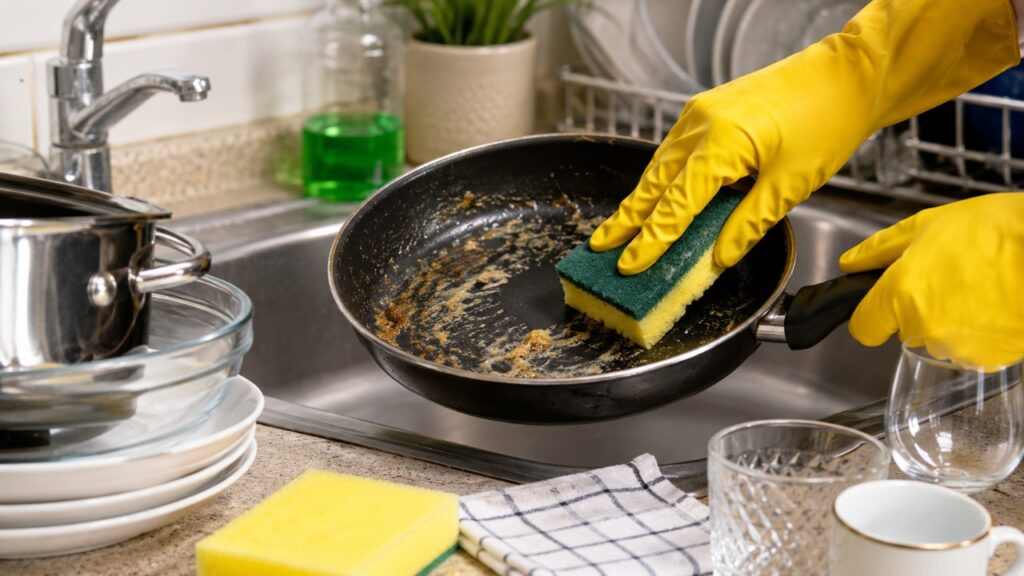 Para que serve a parte áspera da esponja de cozinha clássica, já que ela geralmente risca a panela em vez de limpar melhor?