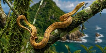A jararaca-ilhoa da Ilha da Queimada Grande que virou foco de biólogos ao apresentar diferenças marcantes de tamanho e adaptação de habitat em relação à tradicional espécie continental