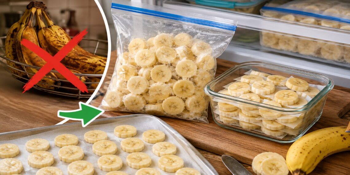 Pare de guardar a banana madura dentro da fruteira abafada na cozinha: essa é a maneira correta de separar os cachos e congelar em rodelas para preservar a doçura da fruta