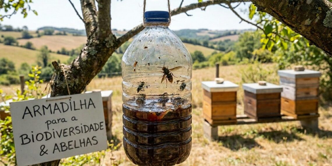 Aragão combate vespa asiática com garrafa reciclada, água e açúcar, e já captura mais de cem rainhas perto do rio