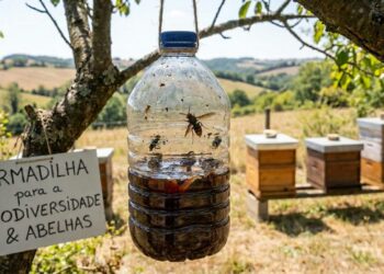 Aragão combate vespa asiática com garrafa reciclada, água e açúcar, e já captura mais de cem rainhas perto do rio