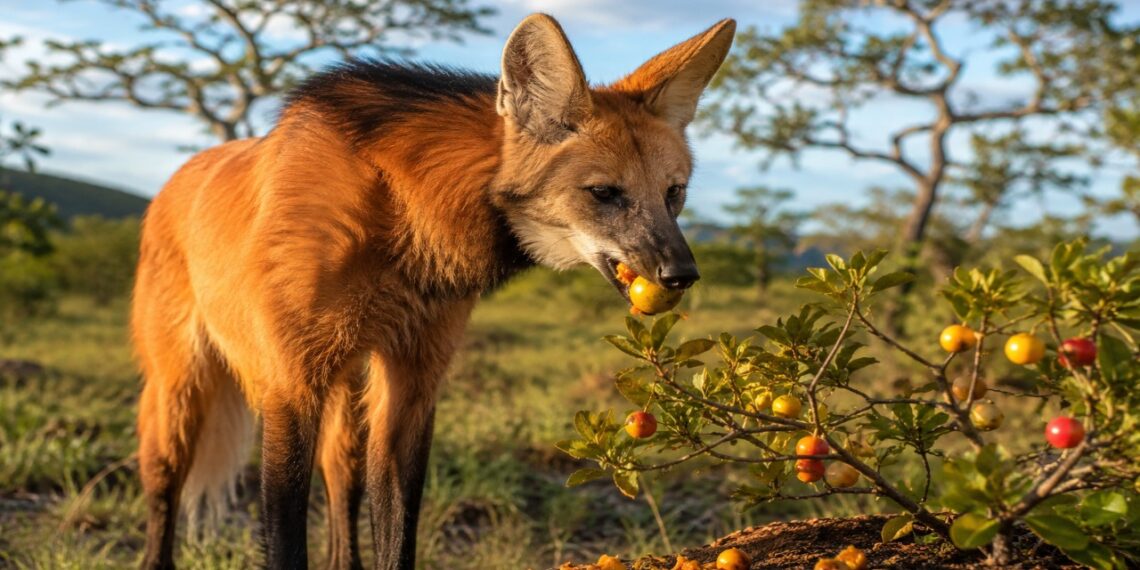 O lobo-guará brasileiro que come fruta do Cerrado e ajuda a espalhar sementes sem perceber