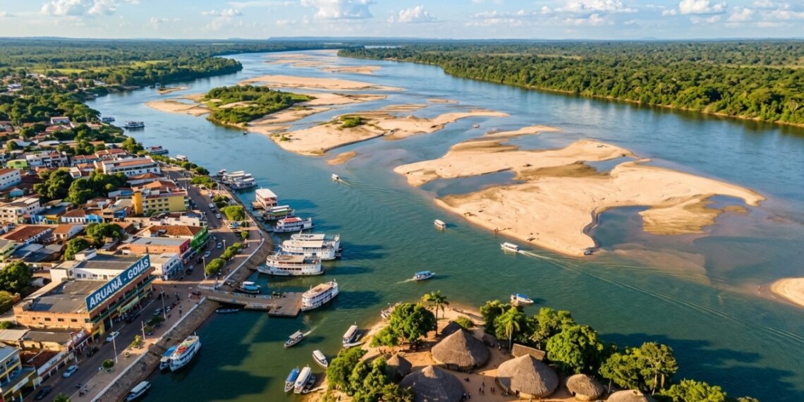 Banhado pelo Araguaia com dezenas de bancos de areia e águas límpidas: centro urbano abriga aldeia Karajá e sustenta o turismo de grande porte