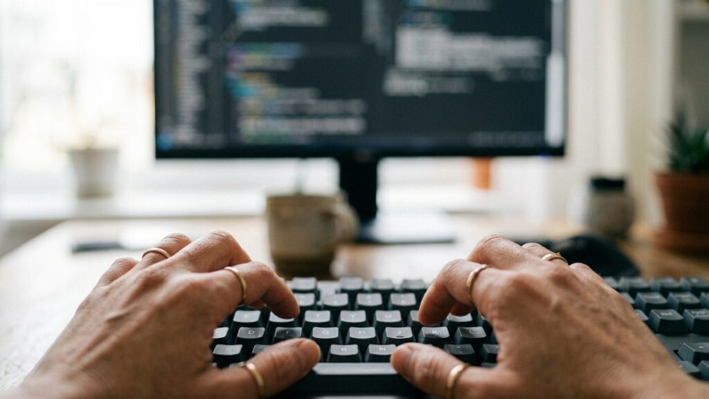 As marcas nas teclas do computador servem como referência tátil
